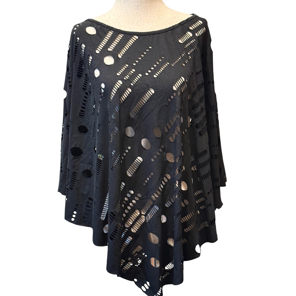 Carducci Black Laser Cut Out Poncho Top One Size Made in USA Geometric Edgy